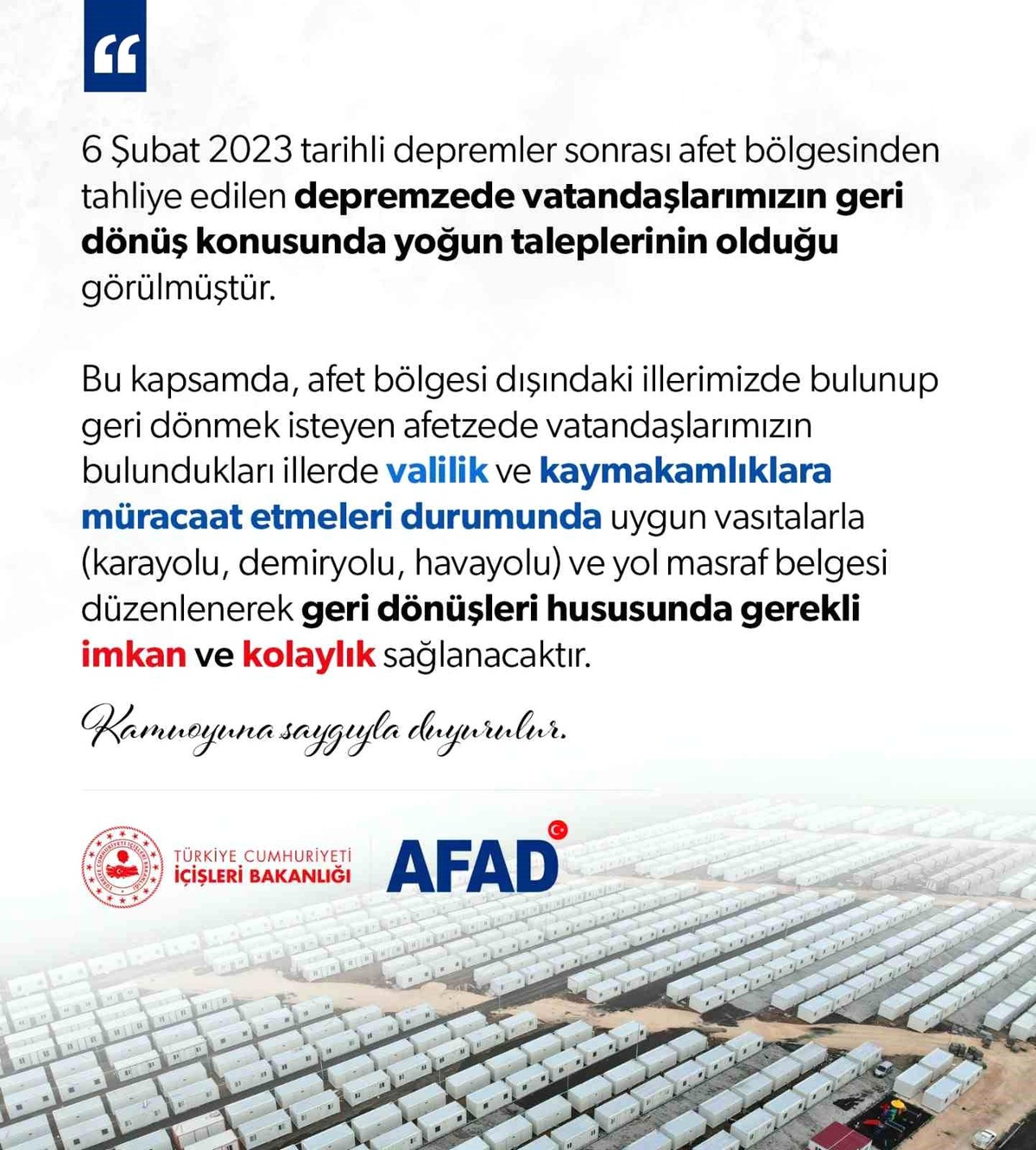 Kendi illerine dönmek isteyen depremzedelerin yol masrafı karşılanacak