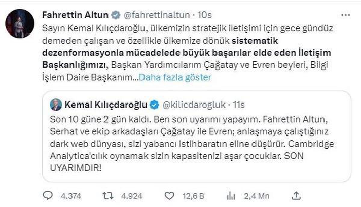 Kılıçdaroğlu İletişim Başkanlığı\'nı \'dark web\' iddiasıyla suçladı, Altun\'dan cevap geldi