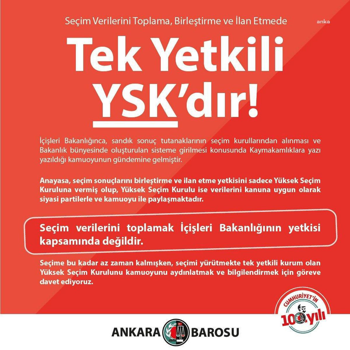 Ankara Barosu: Seçim verilerini toplama yetkisi İçişleri Bakanlığı\'nda değil