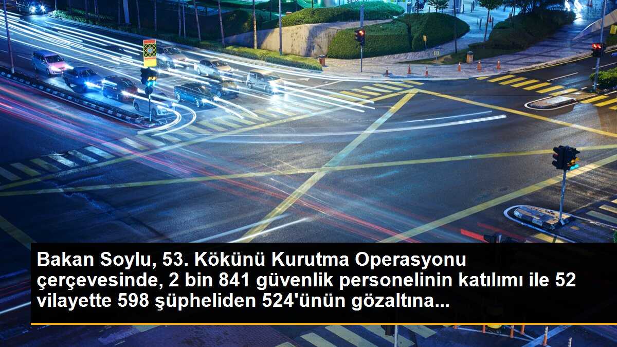 Bakan Soylu, 53. Kökünü Kurutma Operasyonu çerçevesinde, 2 bin 841 güvenlik personelinin katılımı ile 52 vilayette 598 şüpheliden 524\'ünün gözaltına...