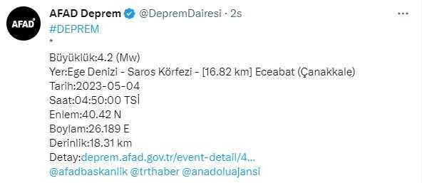 Çanakkale Valiliği, Ege Denizi'ndeki depremde kentte olumsuz durum olmadığını bildirdi