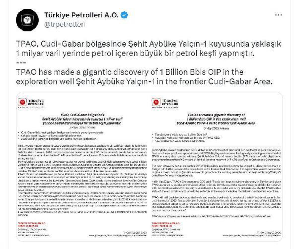 TPAO'dan Cudi-Gabar'da 1 Milyar Varil Petrol Keşfi Açıklaması