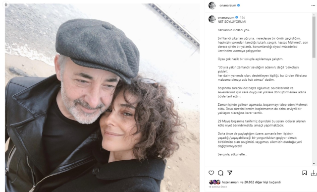 Arzum Onan, 27 yıllık eşi Mehmet Aslantuğ ile boşanma kararı aldıklarını duyurdu