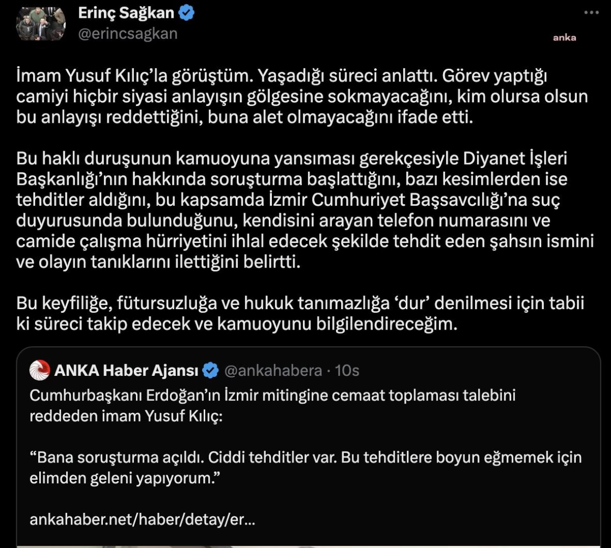 Türkiye Barolar Birliği Başkanı Erinç Sağkan, imam Yusuf Kılıç ile görüştü