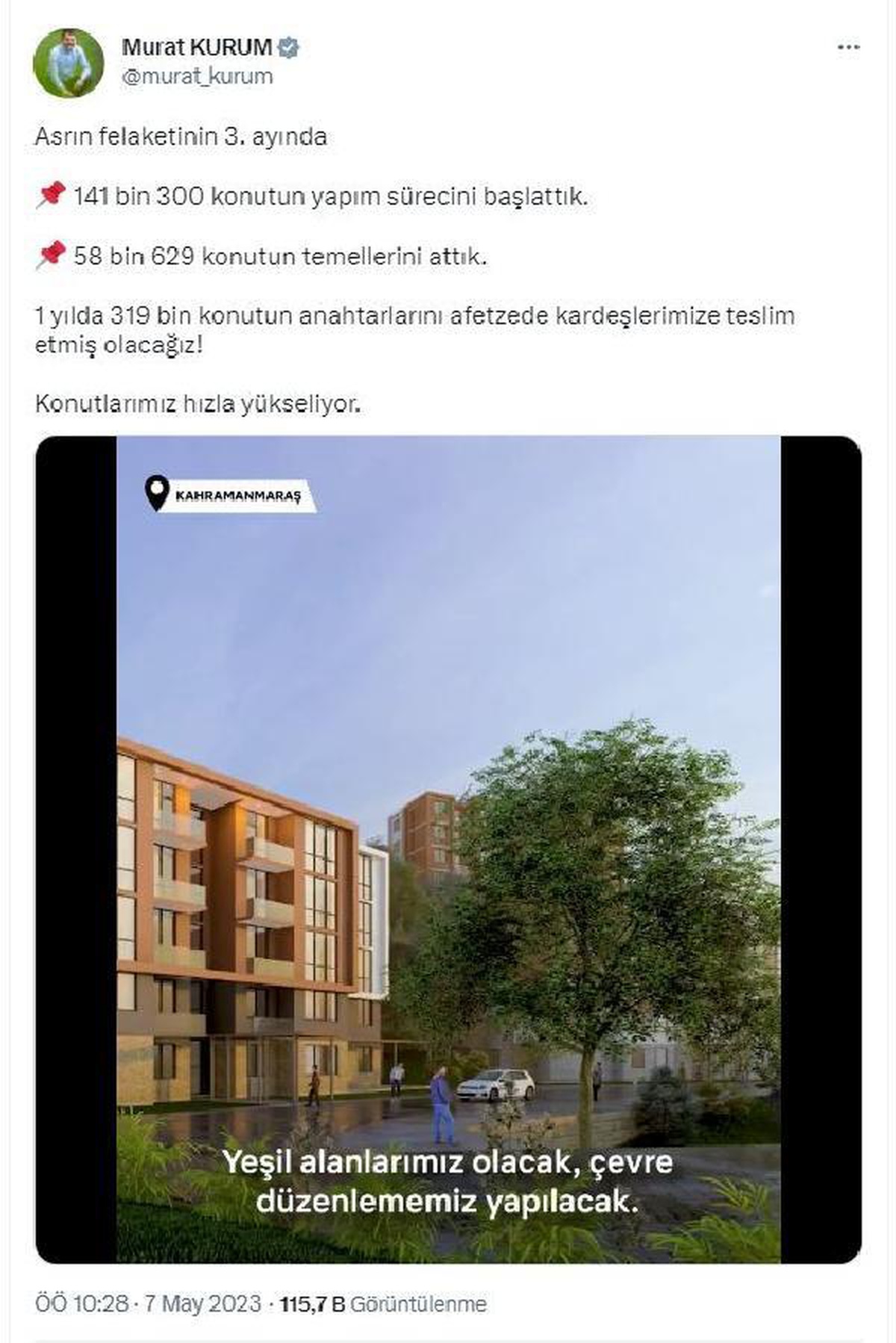 Deprem Felaketinin 3. Ayında 141 Bin 300 Konutun Yapım Süreci Başlatıldı