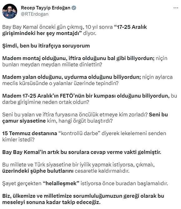 Erdoğan'dan Kılıçdaroğlu'na kaset tepkisi: Madem biliyordun, niçin meydan meydan millete dinlettin?