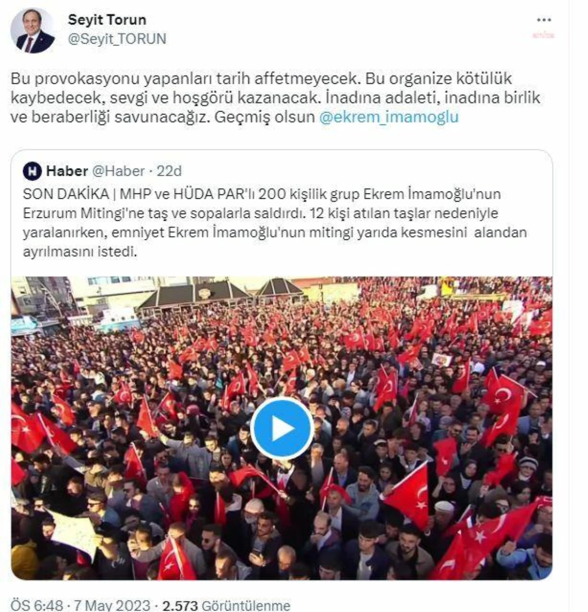 CHP Genel Başkan Yardımcısı Seyit Torun, İmamoğlu\'na yönelik provokasyona tepki gösterdi