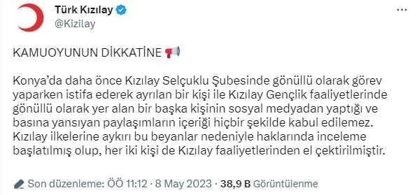 Son Dakika: İmamoğlu'nun Konya mitingi öncesi provokatif paylaşımlarda bulunan 2 Kızılay yöneticisi görevden alındı