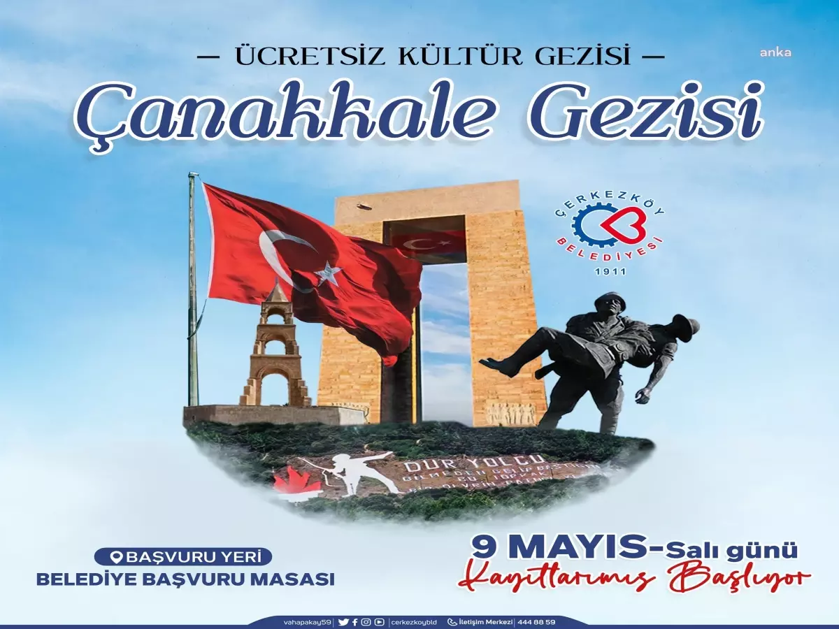 Çerkezköy Belediyesi Ücretsiz Çanakkale Şehitliği Gezileri Düzenliyor