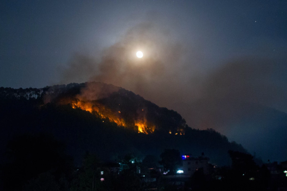 Nepal\'de Lalitpur kentinde orman yangını çıktı