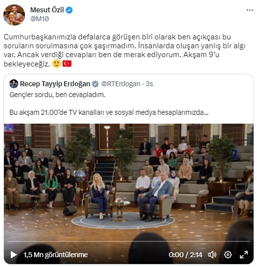 Cumhurbaşkanı Erdoğan'a sorulan sorular Mesut Özil'i şaşırtmadı: İnsanlarda yanlış bir algı var