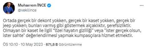 Son Dakika: Muharrem İnce'ye ait olduğu iddia edilen sosyal medya paylaşımıyla ilgili soruşturma başlatıldı