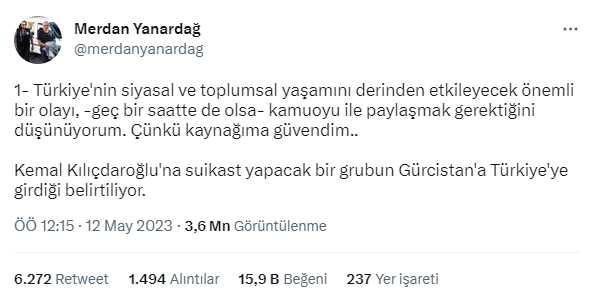 Kılıçdaroğlu'na suikast iddiasında bulunan gazeteci Merdan Yanardağ hakkında soruşturma başlatıldı