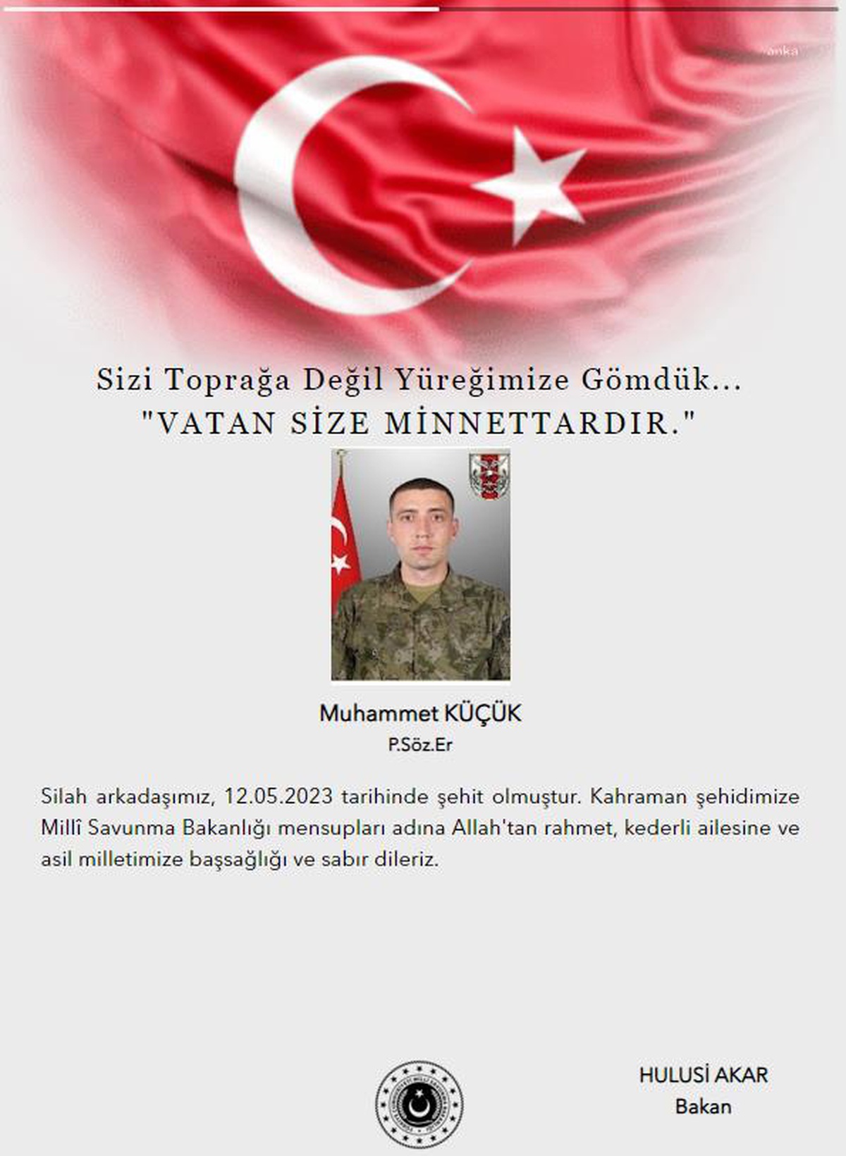 Pençe-Kilit Harekatı Bölgesinde Bir Asker Şehit Oldu