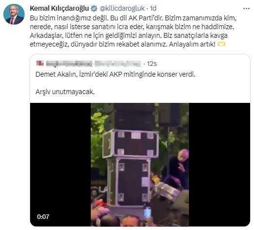 Demet Akalın'ın AK Parti mitinginde sahne almasına Kemal Kılıçdaroğlu'ndan yorum: Kim nerede isterse sanatını icra eder