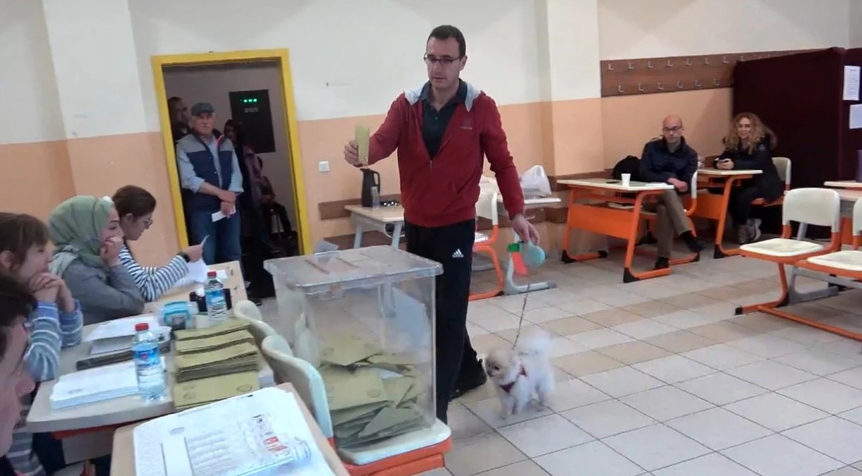İstanbul\'da bir vatandaş köpeğiyle birlikte oy kullanmaya geldi