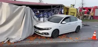 Başakşehirde kontrolden çıkan tır otomobilin üzerine devrildi: 2 yaralı