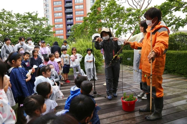 Japonya'da Çocuklar Çatıya Kurulu Pirinç Tarlasında Çeltik Ekmeyi Öğreniyor