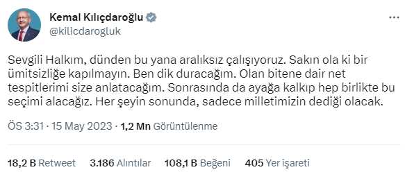 Kılıçdaroğlu'ndan yeni açıklama: Ben dik duracağım, olan bitene dair tespitlerimi size anlatacağım Kılıçdaroğlu'ndan yeni açıklama: Ben dik duracağım, olan bitene dair tespitlerimi size anlatacağım