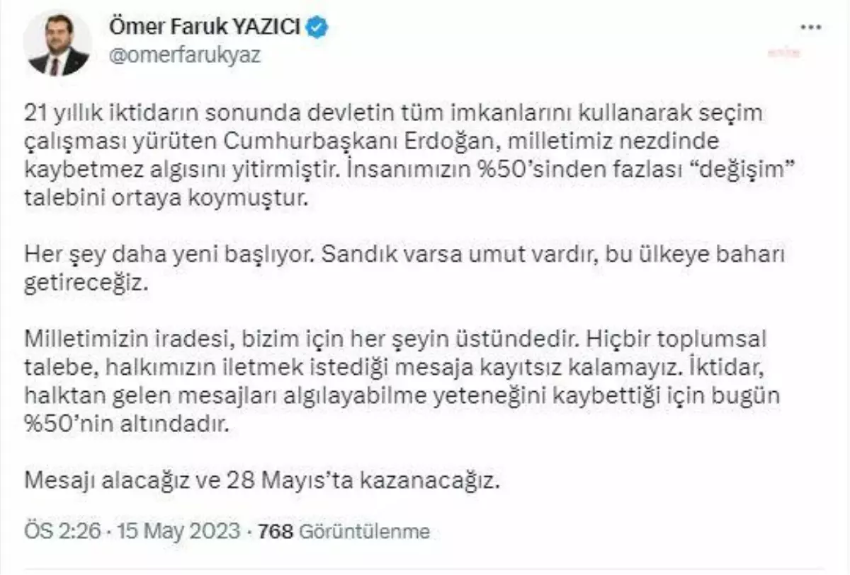 Saadet Partisi İstanbul İl Başkanı Yazıcı: "Erdoğan Kaybedemez Algısını Yitirdi.