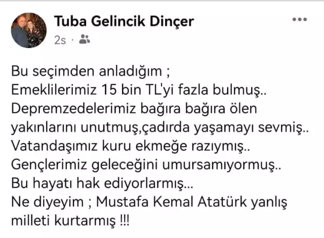 CHP'li başkanın eşinden tepki çeken paylaşım: Atatürk yanlış milleti kurtarmış