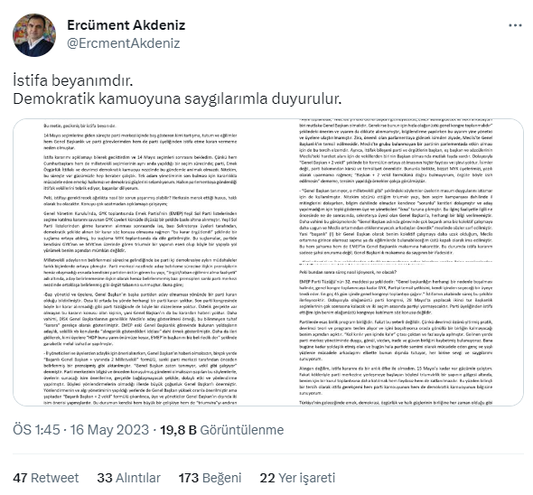 Emek Partisi Genel Başkanı Ercüment Akdeniz istifa etti