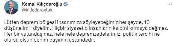 Kılıçdaroğlu, deprem bölgesindekilere hakaret eden kitleyi uyardı: 10 düşünelim 1 diyelim