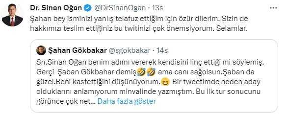 Sinan Oğan, adını yanlış söylediği Şahan Gökbakar'dan özür diledi