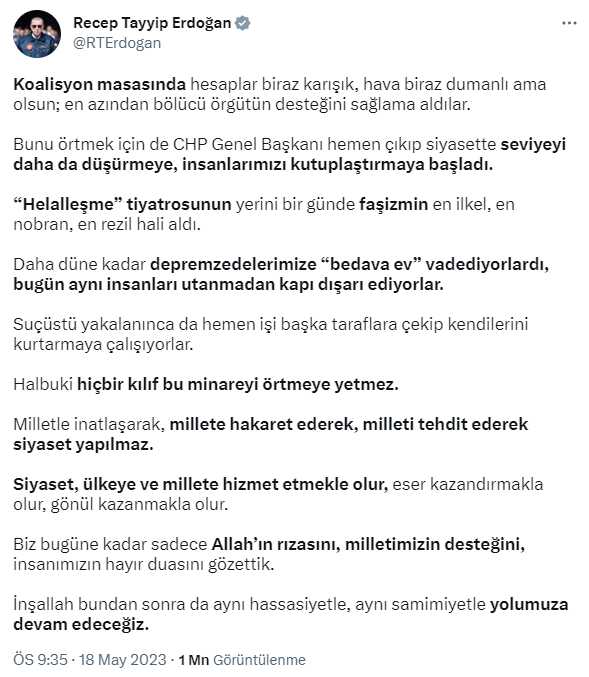 Cumhurbaşkanı Erdoğan: Kılıçdaroğlu insanlarımızı kutuplaştırmaya başladı