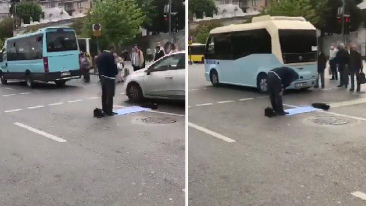 Yolun ortasında seccade serip namaz kıldı! Şahsa tepkiler çığ gibi geldi