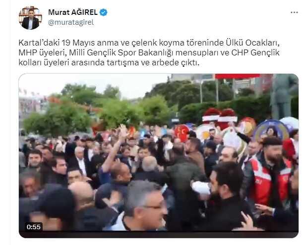 Kartal'da 19 Mayıs töreninde arbede! Ülkü Ocakları ile CHP Gençlik Kolları üyeleri birbirlerine girdi