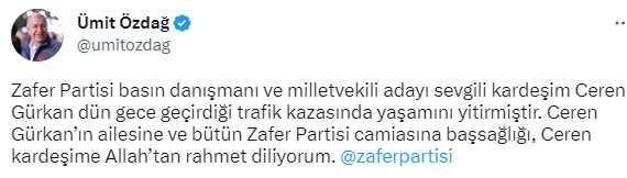 Zafer Partisi Basın Danışmanı Ceren Gürkan hayatını kaybetti