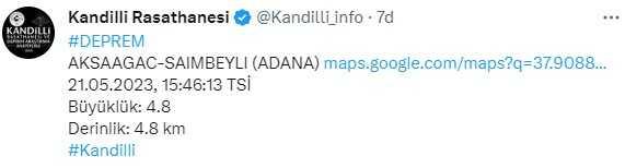 Son Dakika! Adana'nın Saimbeyli ilçesinde 4.9 büyüklüğünde deprem