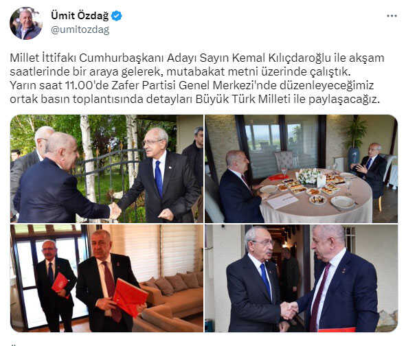 Kemal Kılıçdaroğlu ile Ümit Özdağ ortak açıklama yapacak Kemal Kılıçdaroğlu ile Ümit Özdağ ortak açıklama yapacak