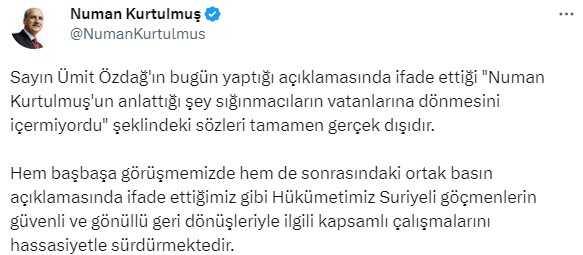 Özdağ'ın kendisi hakkındaki sözlerine Numan Kurtulmuş'tan jet yanıt