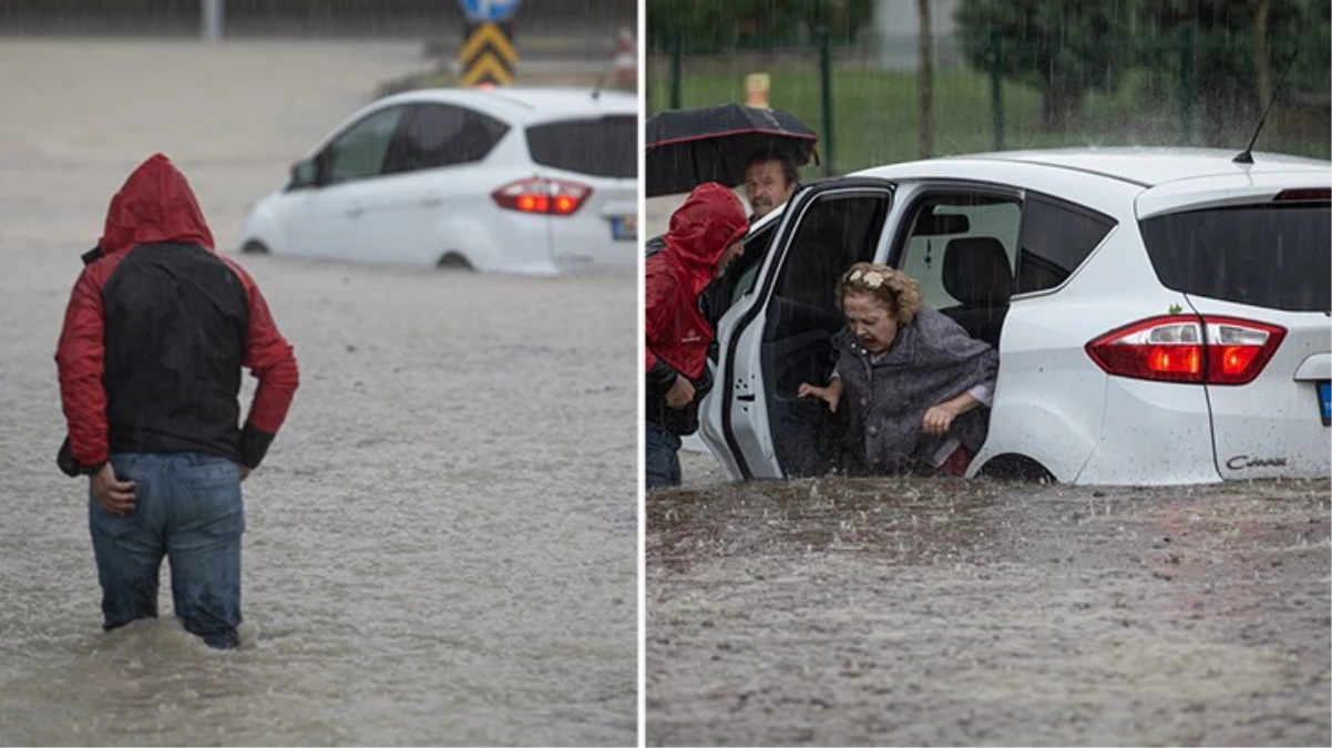 Ankara\'da sağanak yağışla birlikte yollar göle döndü, araçlar mahsur kaldı