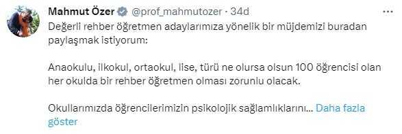 Bakan Özer: 100 öğrencisi olan her okulda rehber öğretmen zorunlu olacak