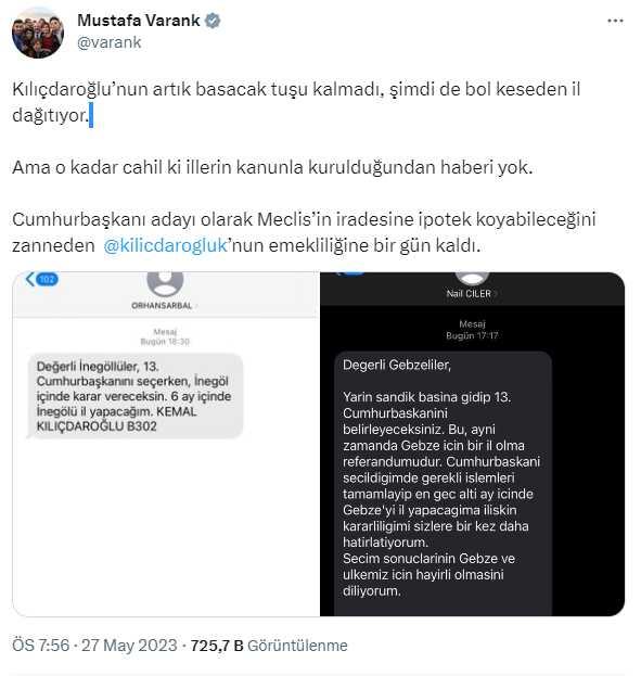 Bakan Varank'tan Kılıçdaroğlu'nun İnegöllülere il olma vaadiyle attığı mesaja tepki: Artık basacak tuşu kalmadı