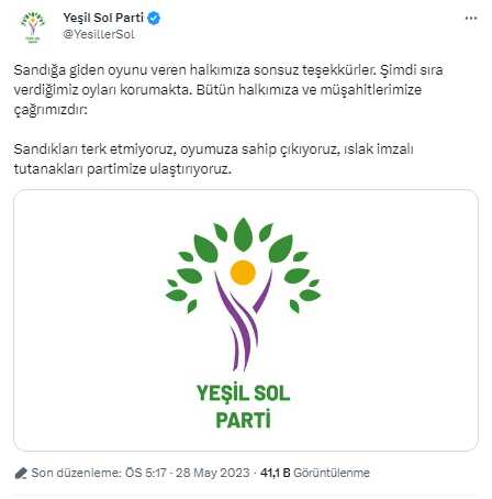 Yeşil Sol Parti'den müşahitlere çağrı: Sandıkları terk etmiyoruz, oyumuza sahip çıkıyoruz Yeşil Sol Parti'den müşahitlere çağrı: Sandıkları terk etmiyoruz, oyumuza sahip çıkıyoruz