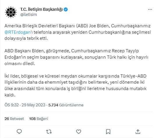 Biden'dan Cumhurbaşkanı Erdoğan'a tebrik telefonu