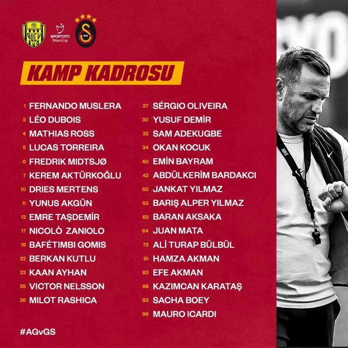 Galatasaray\'ın Ankaragücü maçı kamp kadrosu belli oldu