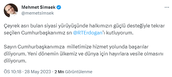 Mehmet Şimşek, Cumhurbaşkanı Erdoğan'ı tebrik etti! Herkes altını aynı yorumu yazdı