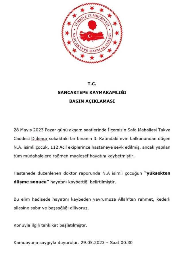 Sancaktepe'de 5 yaşındaki çocuk balkondan düşerek hayatını kaybetti Sancaktepe'de 5 yaşındaki çocuk balkondan düşerek hayatını kaybetti
