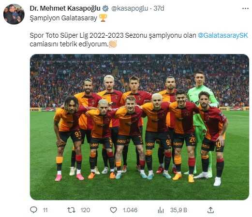 23. kez şampiyonluğa ulaşan Galatasaray'a siyasilerden peş peşe tebrik mesajı 23. kez şampiyonluğa ulaşan Galatasaray'a siyasilerden peş peşe tebrik mesajı