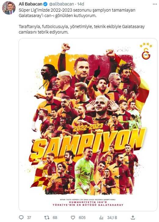 23. kez şampiyonluğa ulaşan Galatasaray'a siyasilerden peş peşe tebrik mesajı 23. kez şampiyonluğa ulaşan Galatasaray'a siyasilerden peş peşe tebrik mesajı