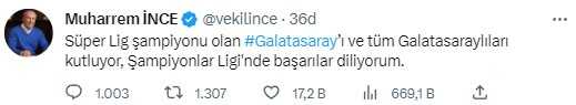 23. kez şampiyonluğa ulaşan Galatasaray'a siyasilerden peş peşe tebrik mesajı 23. kez şampiyonluğa ulaşan Galatasaray'a siyasilerden peş peşe tebrik mesajı