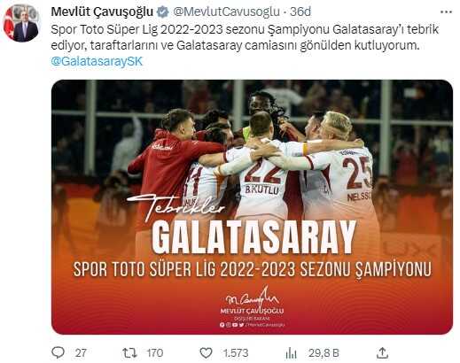 23. kez şampiyonluğa ulaşan Galatasaray'a siyasilerden peş peşe tebrik mesajı 23. kez şampiyonluğa ulaşan Galatasaray'a siyasilerden peş peşe tebrik mesajı