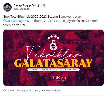 Cumhurbaşkanı Erdoğan'dan şampiyon Galatasaray'a tebrik Cumhurbaşkanı Erdoğan'dan şampiyon Galatasaray'a tebrik