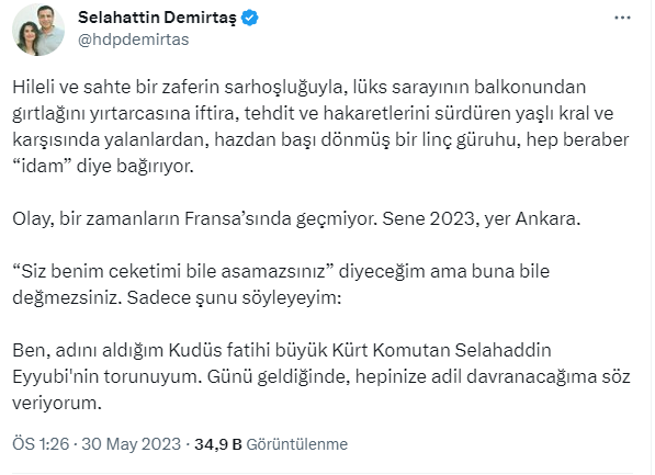 Demirtaş'tan 'Selo'ya idam' sloganlarına yanıt