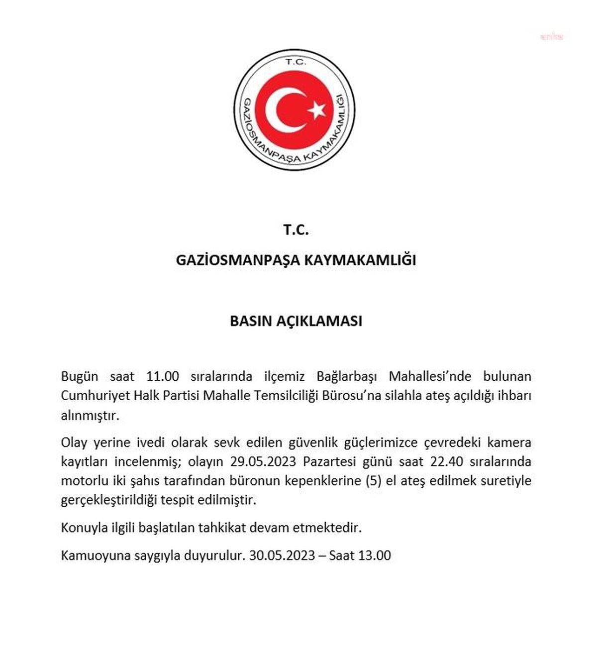 Gaziosmanpaşa\'da CHP Bürosuna Silahlı Saldırı Düzenlendi